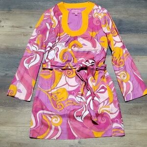 Trina turk × banana republic bright abstract pink orange dress silk blend